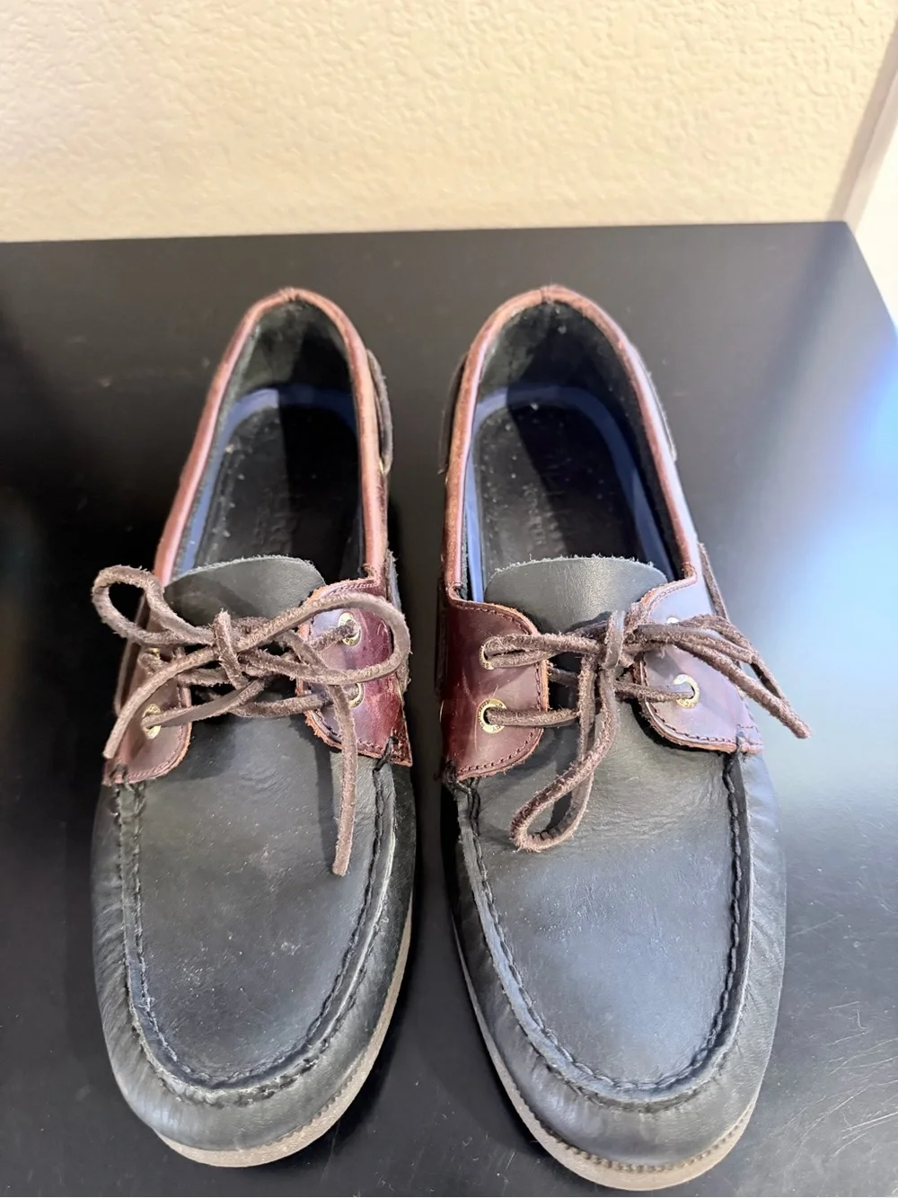 Men's Black and Brown Leather Sperry Boat Shoes